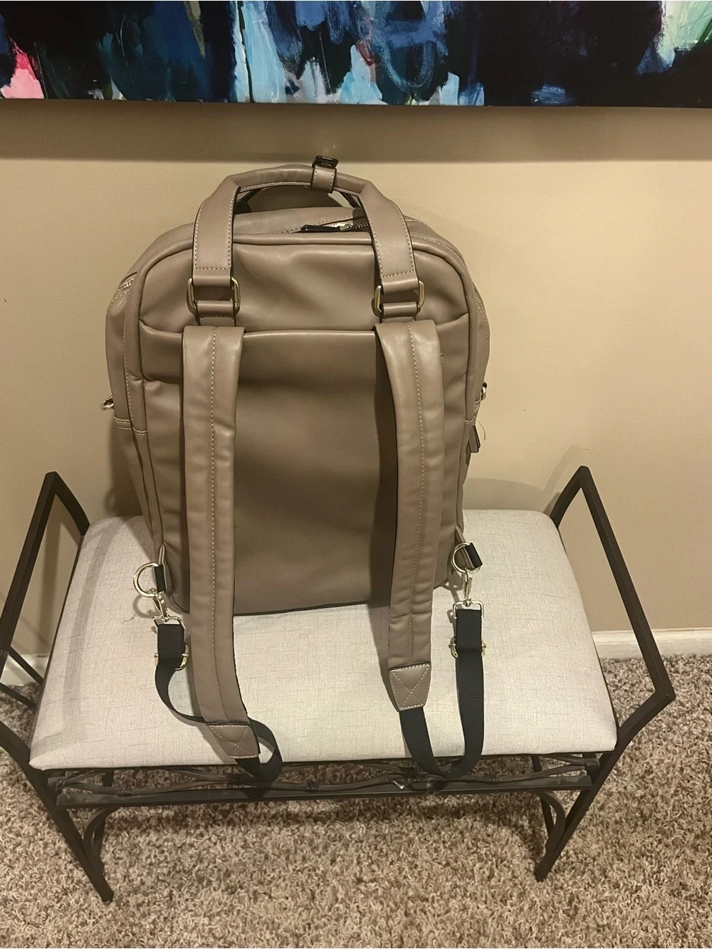 Like New Bugatti Taupe Faux-Leather Convertible Backpack Messenger